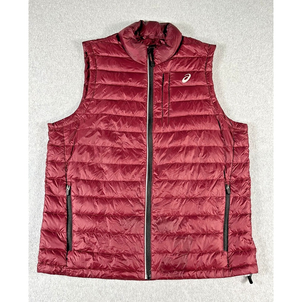 ASICS Down Puffer Vest Mens 2XL Burgundy Maroon Lightweight Running 2011A417